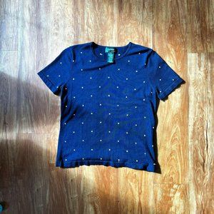 Lauren by Ralph Lauren Silk Knit Polka-Dot Top - Navy/White - M
